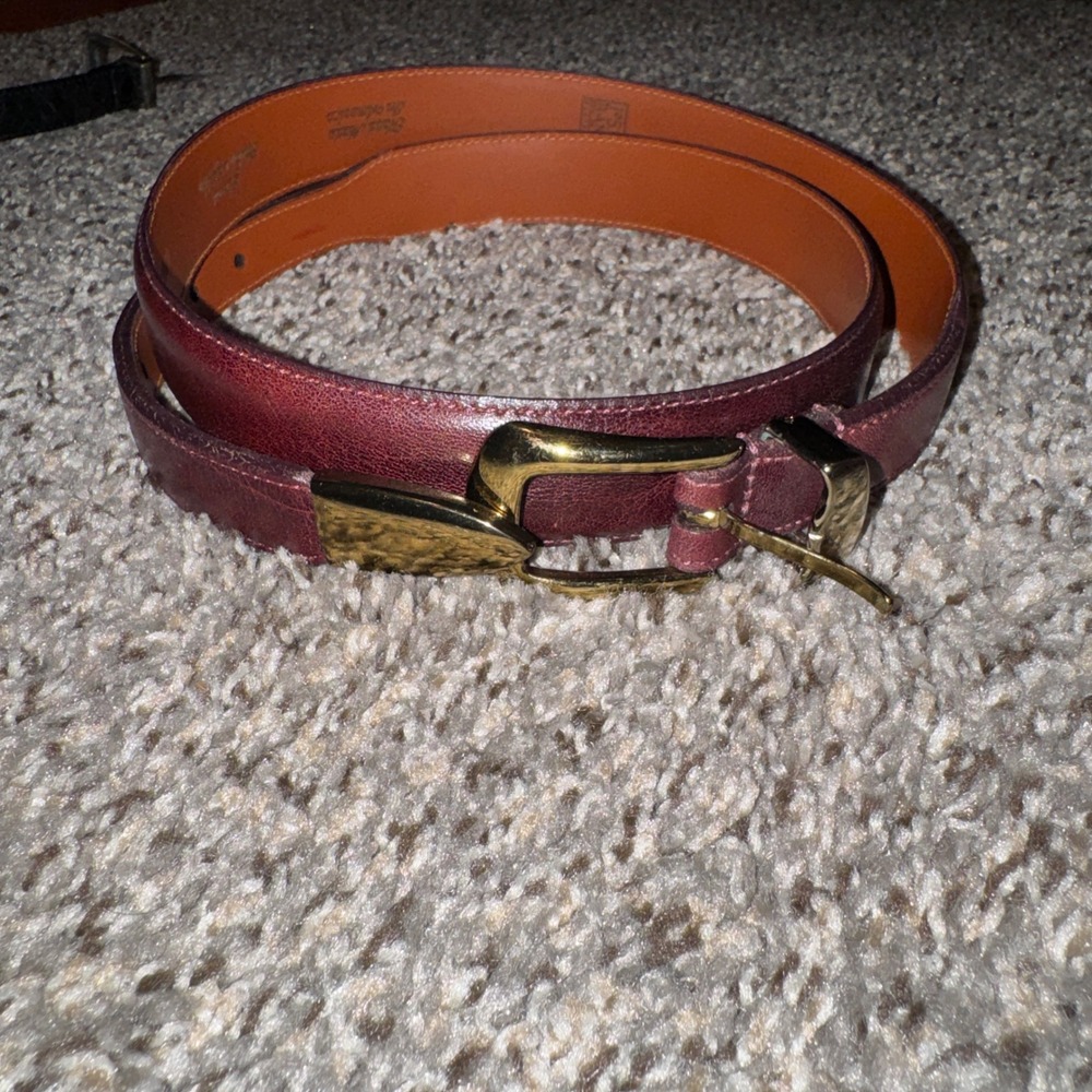 Jos A Bank Vintage Western Belt Italian Calfskin Burgundy Gold Tip Size 38 USA